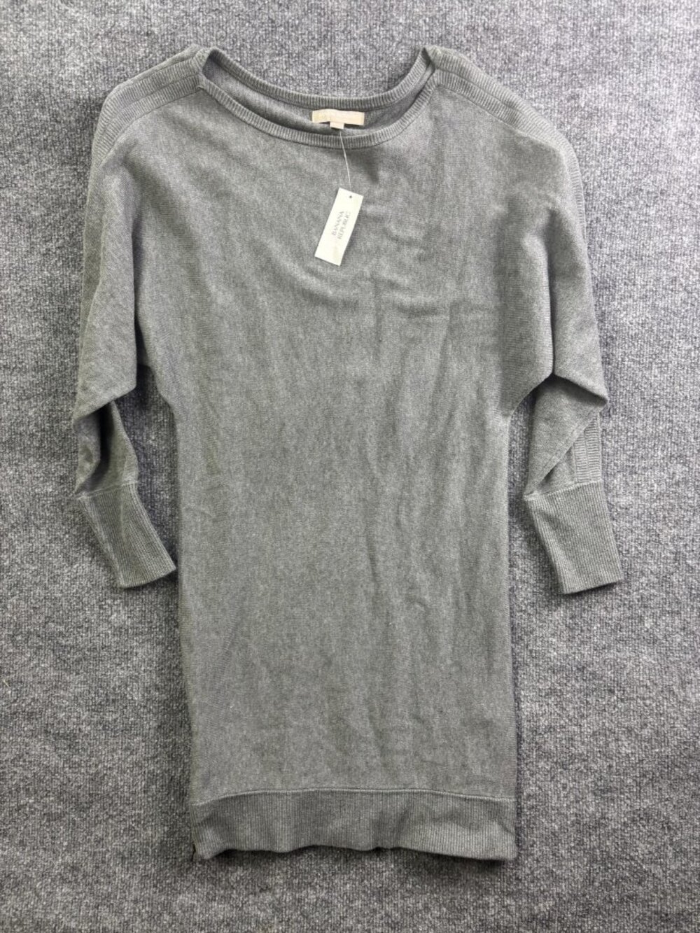 Banana Republic Sweater‎ Dress Womens Small Gray Boat Neck 3/4 Sleeve Zip